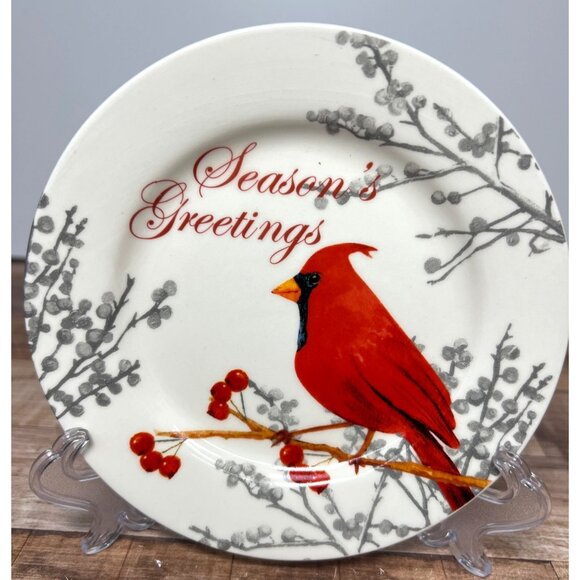 Seasons Greetings Figis Cardinal Plate 6 Inch Decorative Christmas Design - Picture 1 of 4
